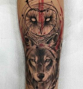 tatuaje buho y lobo